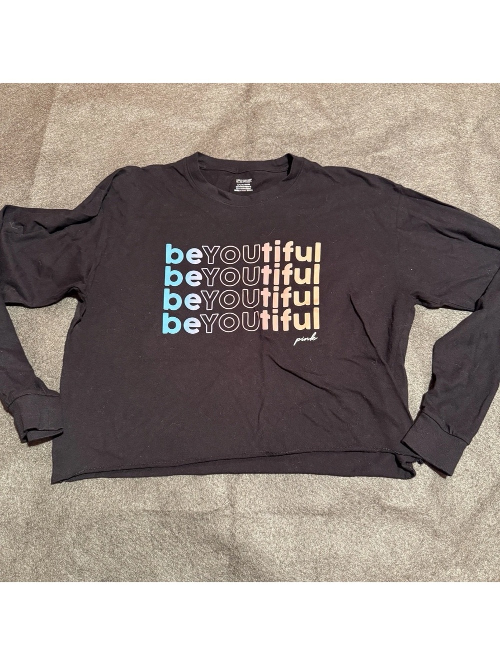 VS pink beYOUtiful Graphic Sweatshirt small m crop Black blue Peach cropped top